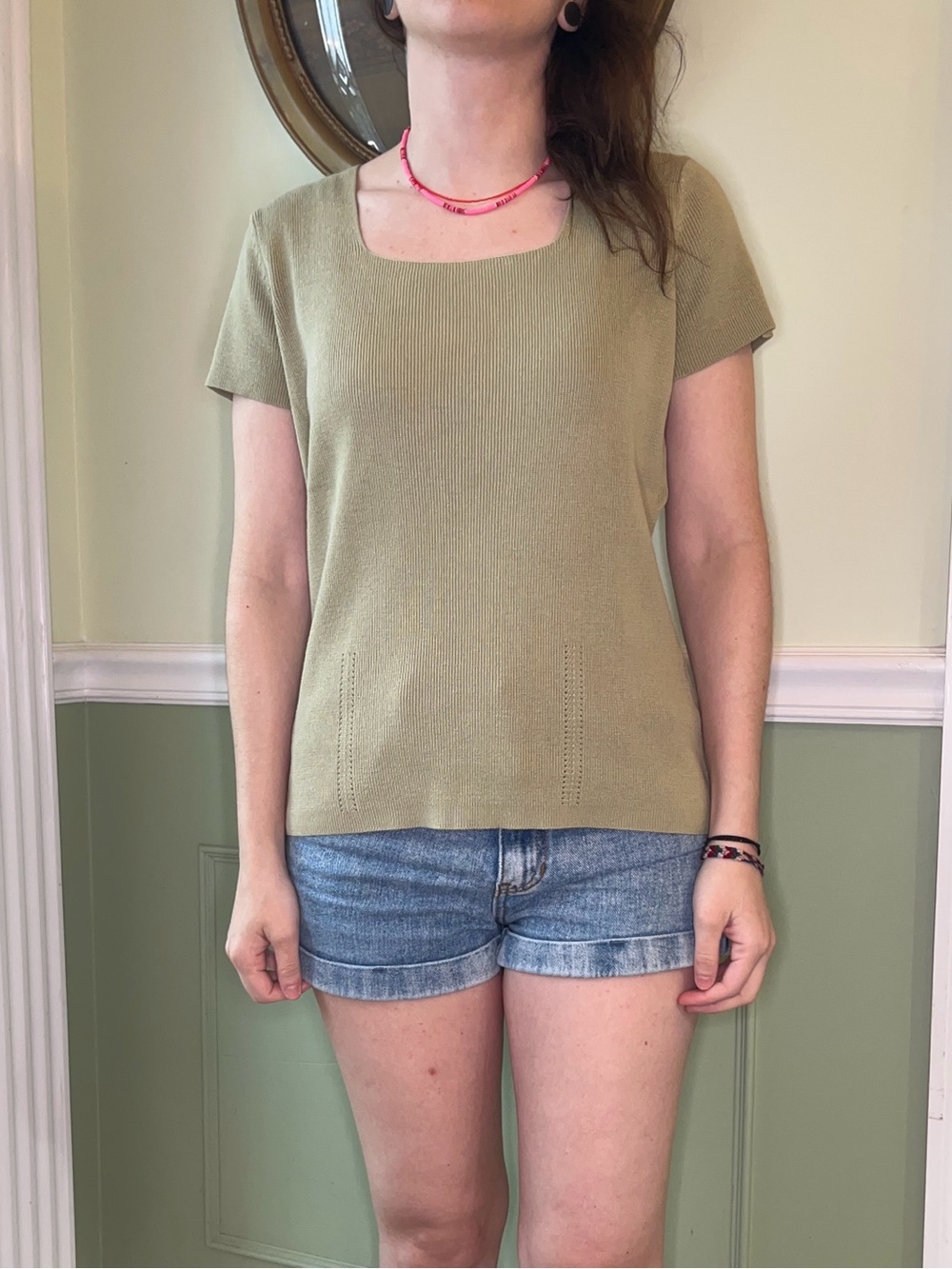 Dress Barn Y2K green square neck ribbed top